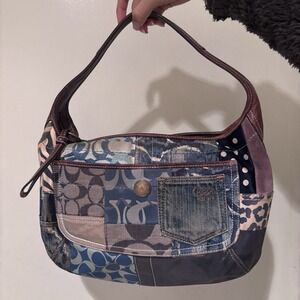 Vtg Coach Purse Shoulder Bag Denim Patchwork Pocket Ergo Hobo Y2K Preppy